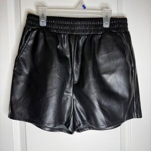 Hunter & Growe Faux Leather Elastic Waist Shorts Black Medium